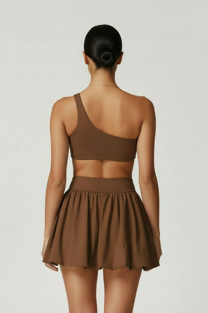 Mocha Tennis Set - Asymmetric Top & Pleated Skirt