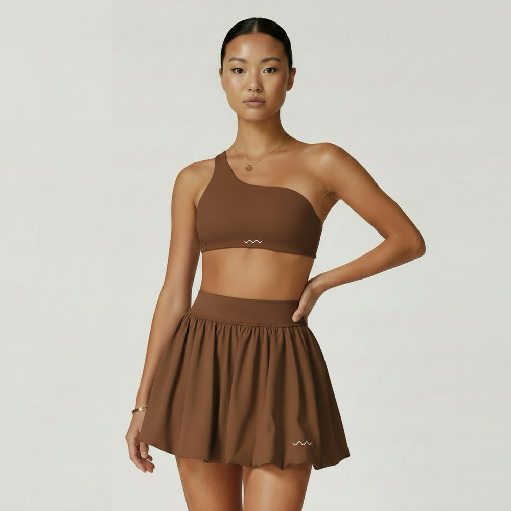 Mocha Tennis Set - Asymmetric Top & Pleated Skirt