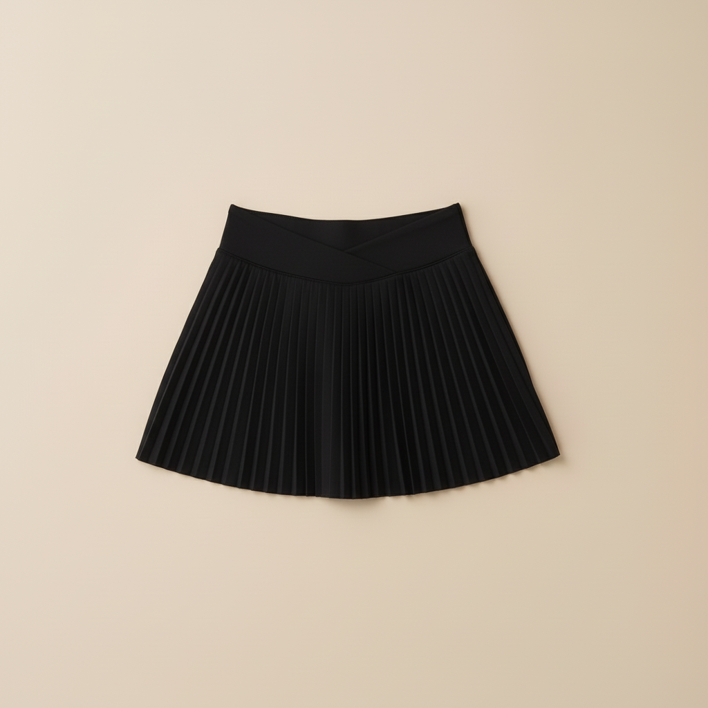 Black pleated tennis skirt flat lay