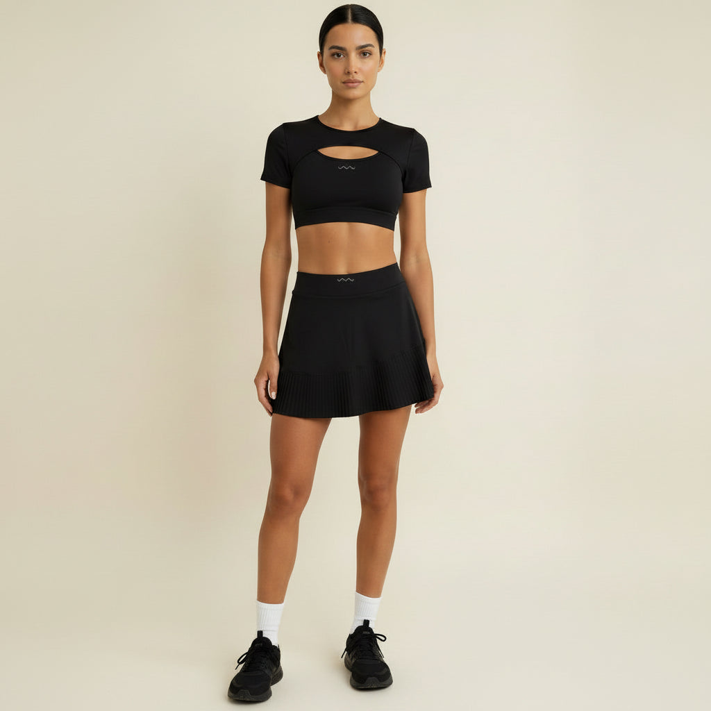 Athletic Crop Top and Pleated Skirt Set
