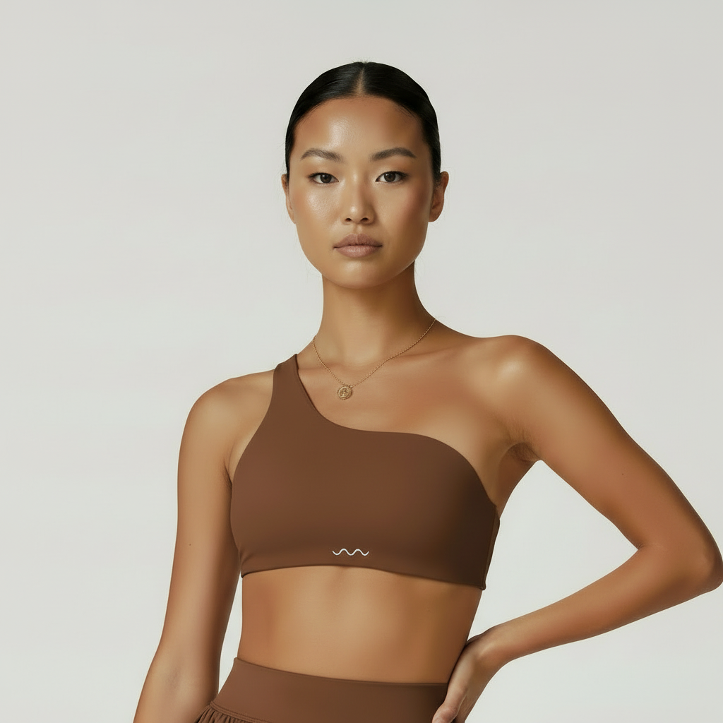 Brown one-shoulder crop top - close-up