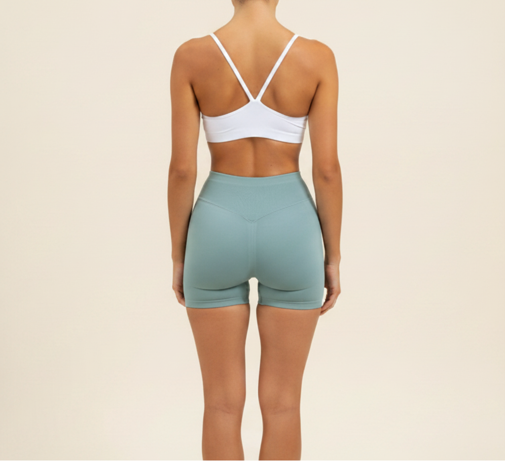 Cream Background - Back View Sage Shorts