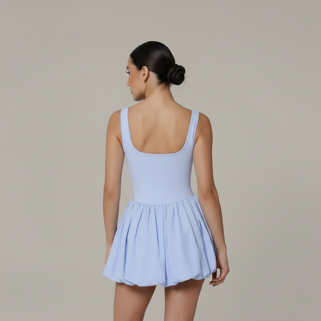 Light blue tennis dress closer back view