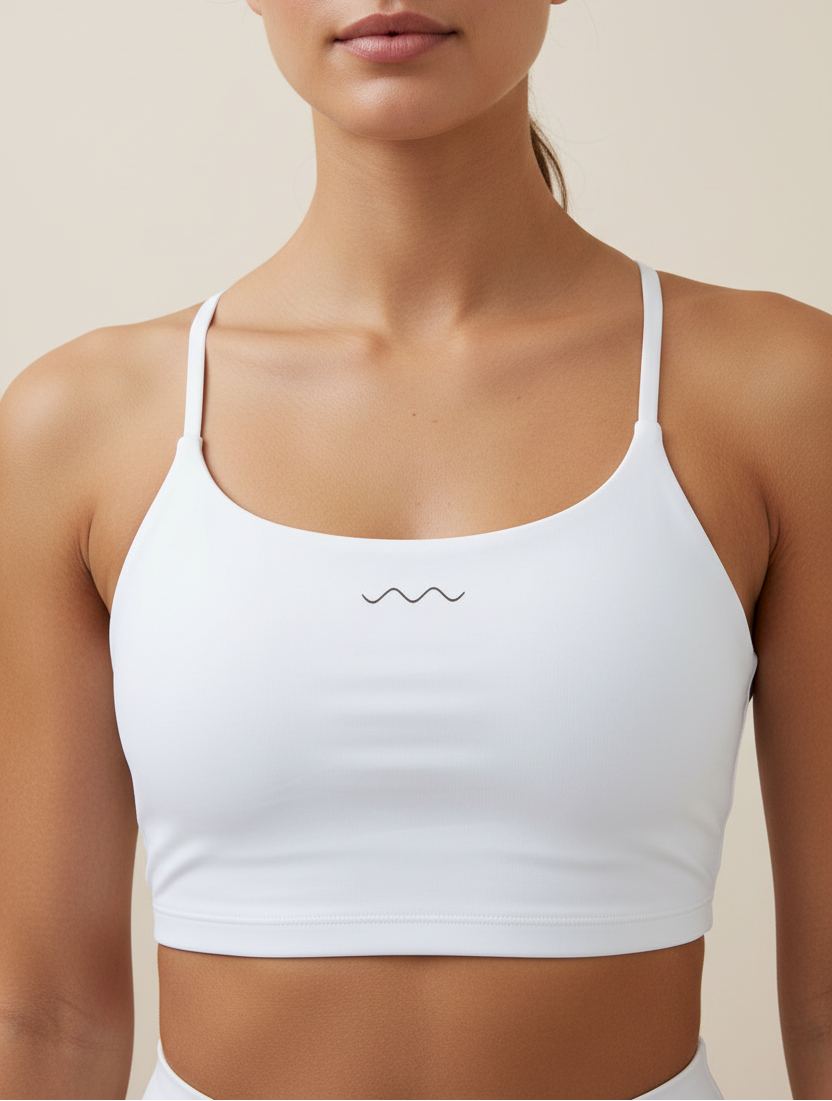 White crop top close-up on model