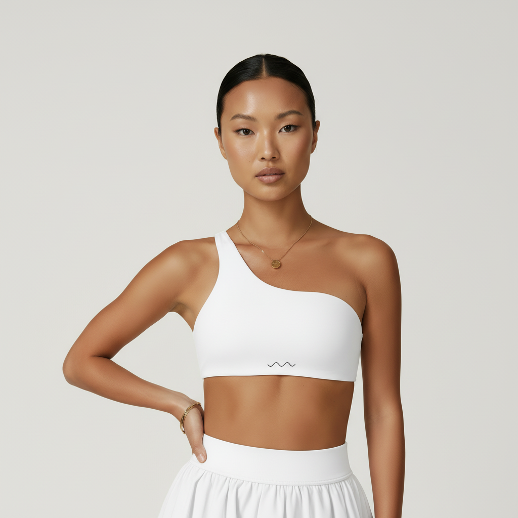 White one-shoulder crop top - close-up